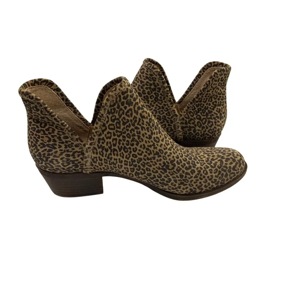 Lucky Brand Women's Leopard Block Heel Ankle Booties 8.5 Western Mob Wife Baddie